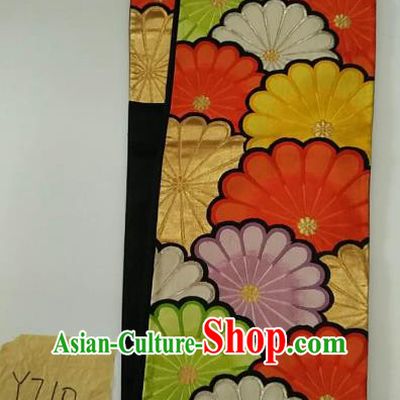 Japanese Traditional Embroidered Black Brocade Waistband Kimono Yukata Dress Wafuku Belts for Women