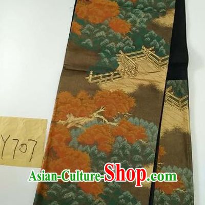 Japanese Traditional Embroidered Brown Brocade Waistband Kimono Yukata Dress Wafuku Belts for Women