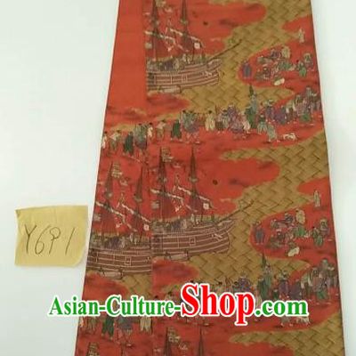 Japanese Traditional Red Brocade Waistband Kimono Yukata Dress Wafuku Belts for Women