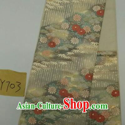 Japanese Traditional Embroidered Flowers White Brocade Waistband Kimono Yukata Dress Wafuku Belts for Women