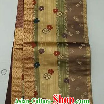 Japanese Traditional Waistband Kimono Yukata Embroidered Deep Brown Brocade Belts for Women