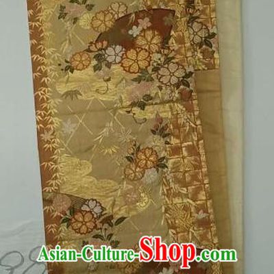 Japanese Traditional Waistband Kimono Yukata Embroidered Deep Golden Brocade Belts for Women