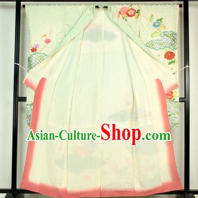 Ancient Japanese Wedding Garment Palace Green Furisode Kimonos Traditional Yukata Dress Costume for Women