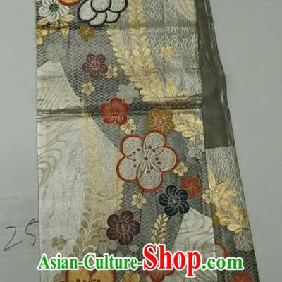 Japanese Traditional Wafuku Waistband Kimono Yukata Embroidered Grey Brocade Belts for Women