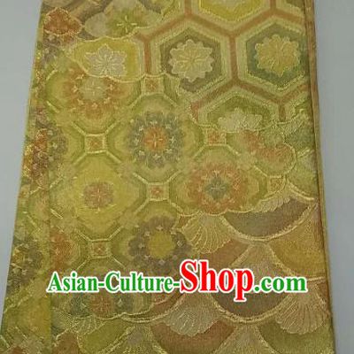 Japanese Traditional Wafuku Embroidered Waistband Kimono Yukata Yellow Brocade Belts for Women