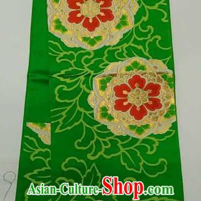 Japanese Traditional Wafuku Embroidered Waistband Kimono Yukata Green Brocade Belts for Women