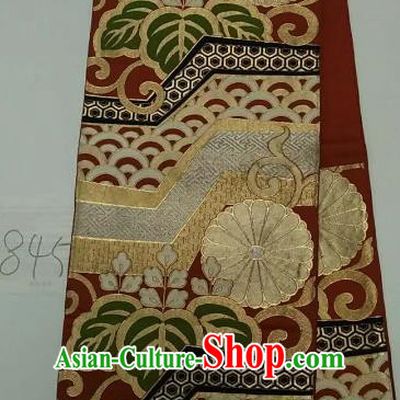 Japanese Traditional Wafuku Embroidered Waistband Kimono Yukata Purplish Red Brocade Belts for Women