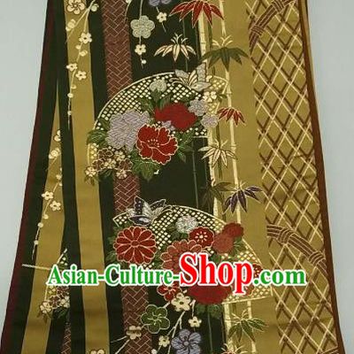 Japanese Traditional Waistband Kimono Yukata Dress Wafuku Embroidered Flowers Brocade Belts for Women