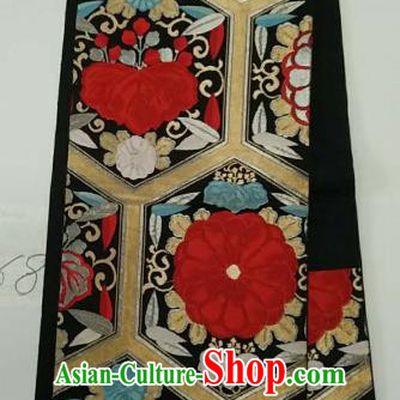 Japanese Traditional Waistband Kimono Yukata Dress Wafuku Embroidered Black Brocade Belts for Women