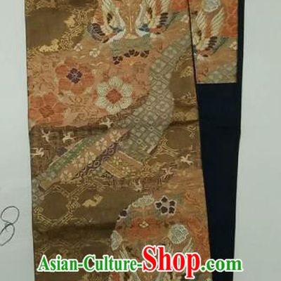 Japanese Traditional Waistband Kimono Yukata Dress Wafuku Embroidered Brown Brocade Belts for Women