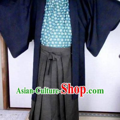 Japanese Samurai Kimonos Yukata Robe Traditional Wafuku Hakama Haori Costume for Men