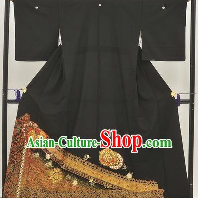 Japanese Samurai Garment Kimono Black Yukata Robe Traditional Wafuku Hakama Costume for Men