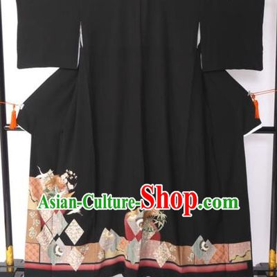 Japanese Samurai Garment Kimono Palace Black Yukata Robe Traditional Wafuku Hakama Costume for Men