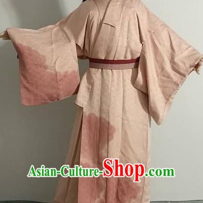 Ancient Japanese Geisha Garment Palace Pink Furisode Kimonos Traditional Yukata Dress Costume for Women