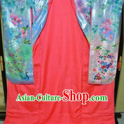 Ancient Japanese Geisha Garment Hanayome Furisode Kimonos Traditional Yukata Dress Costume for Women