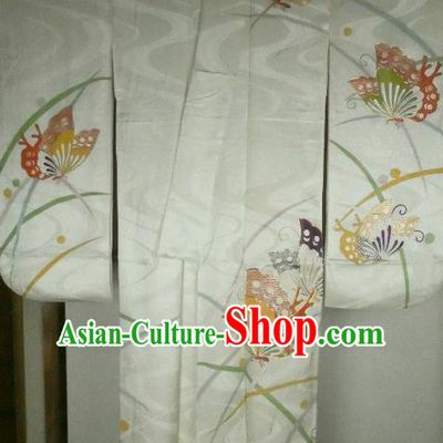 Ancient Japanese Geisha Garment Printing Butterfly Furisode Kimonos Traditional Yukata Dress Costume for Women