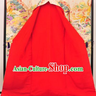 Ancient Japanese Geisha Golden Furisode Kimonos Traditional Yukata Dress Costume for Women