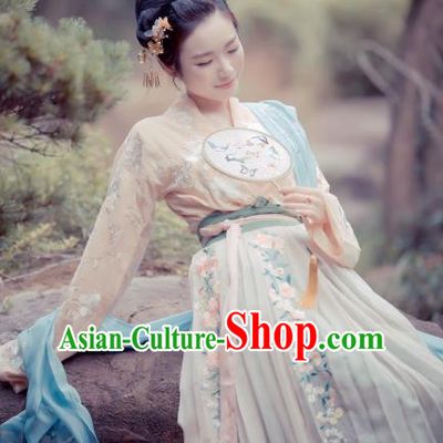 Traditional Chinese Ancient Tang Dynasty Palace Princess Embroidered Costume Hanfu Dress for Women