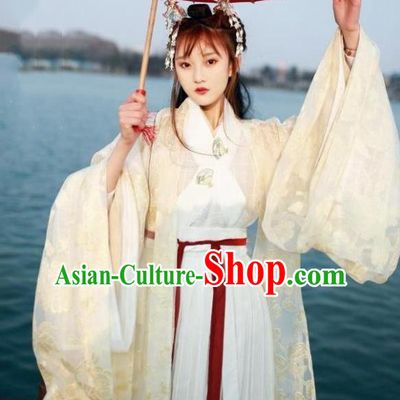 Chinese Jin Dynasty Princess Costume Ancient Fairy Embroidered Hanfu Dress for Women