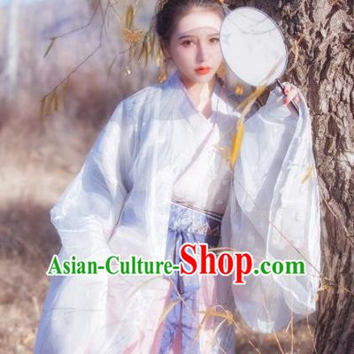 Chinese Ancient Jin Dynasty Nobility Lady Embroidered Hanfu Costume Complete Set for Women