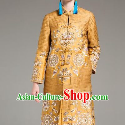 Chinese National Costume Embroidered Golden Coats Traditional Dust Coat for Women