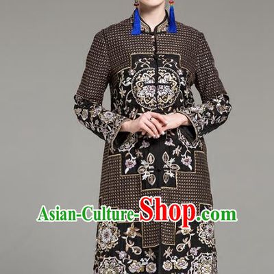 Chinese National Costume Embroidered Brown Coats Traditional Dust Coat for Women