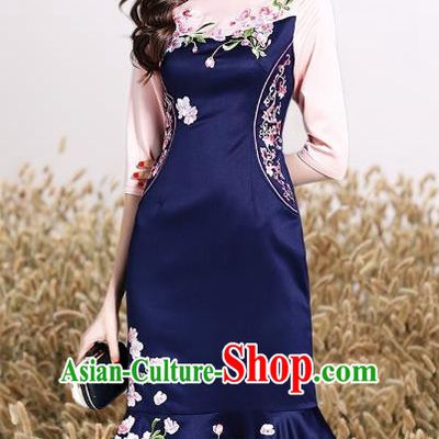 Chinese National Costume Cheongsam Embroidered Dress Tang Suit Qipao for Women