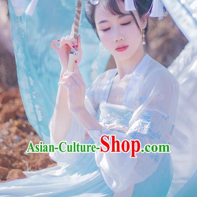 Chinese Ancient Tang Dynasty Royal Princess Embroidered Hanfu Dress Costume for Women