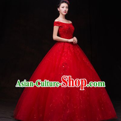 Top Classical Lucky Red Romantic Princess Wedding Dress Evening Dresses