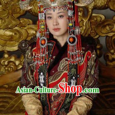 Chinese Traditional Mongolian Lady Historical Costume China Qing Dynasty Empress Dowager Xiaozhuang Clothing