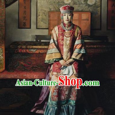 Chinese Ancient Manchu Lady Historical Costume China Qing Dynasty Mongolian Empress Clothing