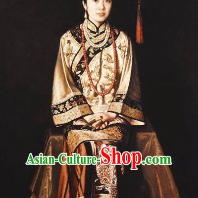 Chinese Ancient Manchu Lady Historical Costume China Qing Dynasty Empress Dowager Clothing