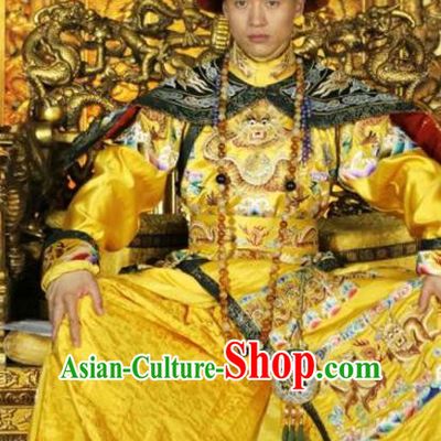 Chinese Ancient Shunzhi Emperor Historical Costume China Qing Dynasty Kaiser Embroidered Clothing