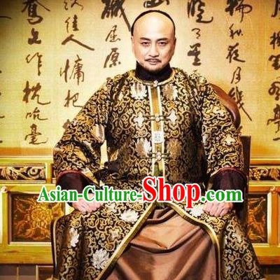 Chinese Ancient Yongzheng Emperor Historical Costume China Qing Dynasty Kaiser Embroidered Clothing