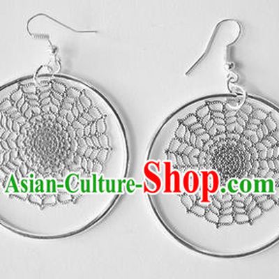 Traditional Chinese Miao Nationality Snowflake Earrings Hmong Accessories Sliver Eardrop for Women