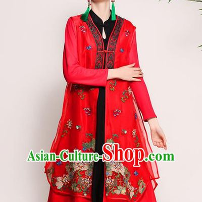 Chinese National Costume Tang Suit Red Dust Coats Traditional Embroidered Coat for Women