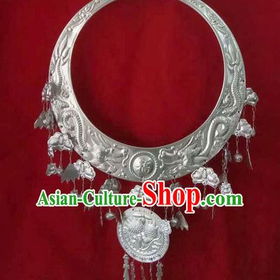 Traditional Chinese Miao Nationality Necklace Hmong Female Accessories Sliver Necklet for Women