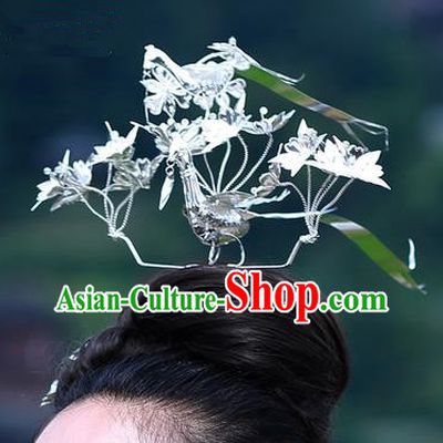 Traditional Chinese Miao Nationality Hair Accessories Sliver Birds Hairpins Hmong Hair Clip Headwear for Women