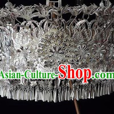 Traditional Chinese Miao Nationality Hair Accessories Headwear Hmong Miao Female Sliver Crown for Women
