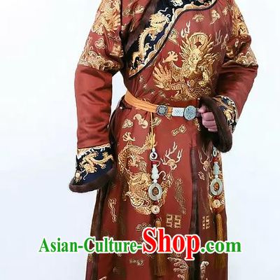 Chinese Ancient Qianlong Emperor Historical Costume China Qing Dynasty Majesty Embroidered Clothing
