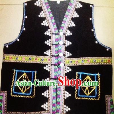 Traditional Chinese Miao Nationality Dance Costume Chinese Hmong Minority Embroidered Vests for Men