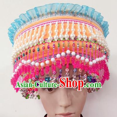 Traditional Chinese Zhuang Nationality Hair Accessories Hats Yi Ethnic Minority Headwear for Women