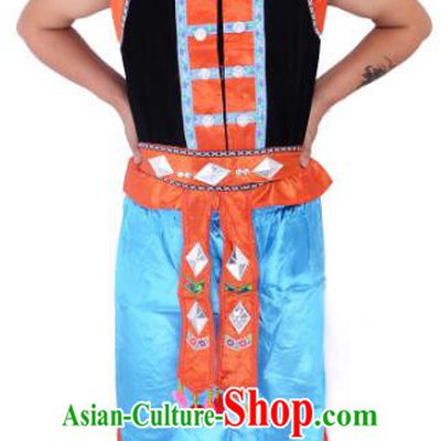 Traditional Chinese Zhuang Nationality Dance Costume China Ethnic Minority Folk Dance Clothing for Men