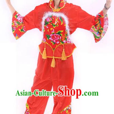 Traditional Chinese Classical Dance Yangge Fan Dance Costume, Folk Dance Drum Dance Red Uniform Yangko Costume for Women