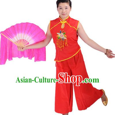 Traditional Chinese Classical Dance Yangge Fan Dancing Costume, Folk Dance Drum Dance Uniform Yangko Red Costume for Women