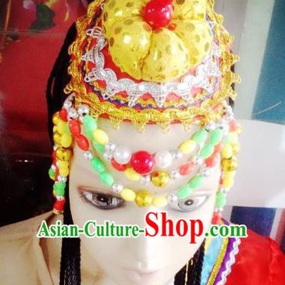 Traditional Chinese Zang Nationality Hair Accessories Dance Hats Tibetan Ethnic Minority Headwear for Women