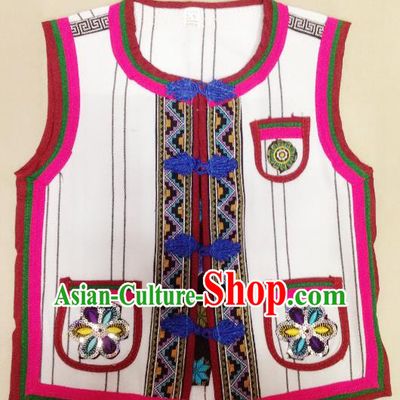 Traditional Chinese Yi Nationality Costume Embroidered Vest Ethnic Folk Dance Clothing for Kids