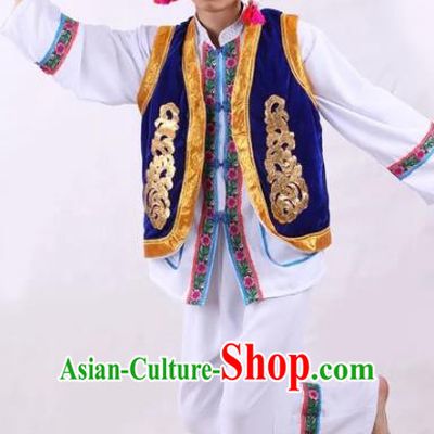 Traditional Chinese Bai Nationality Costume Embroidered Ethnic Folk Dance Clothing for Men