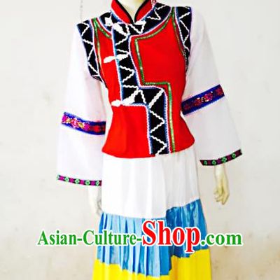 Traditional Chinese Yi Nationality Dance Costume, Folk Dance Ethnic Dress for Women