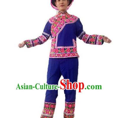 Traditional Chinese Zhuang Nationality Performance Clothing Folk Dance Ethnic Embroidered Costume for Women